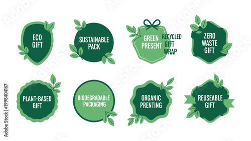 Eco-Friendly Gift Labels: A collection of vibrant labels designed for sustainable and eco-conscious gift giving, promoting reusable, biodegradable, and zero-waste practices.