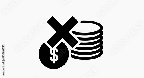 Stack of Coins with Cross Mark Financial Loss Icon