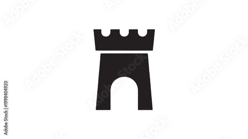 Castle gate icon with black crown top and simple vector silhouette for premium branding and interface design featuring fortress, palace, entrance