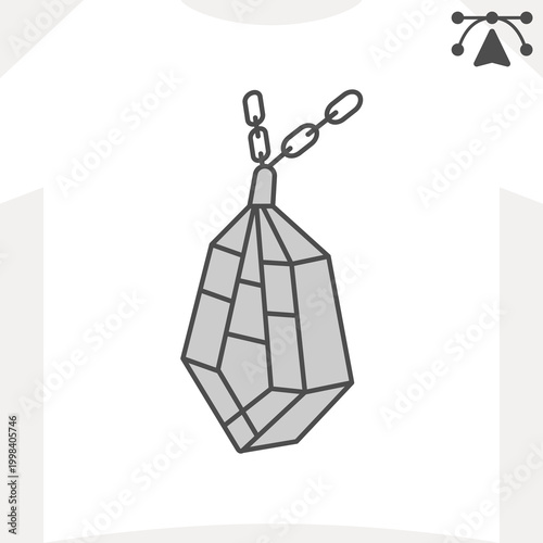 Crystal amulet isometric icon, enchanted, blessed necklace concept. Vector graphics. Protective gemstone, jewelry sign and editable stroke, outline style icon for mobile or web design.