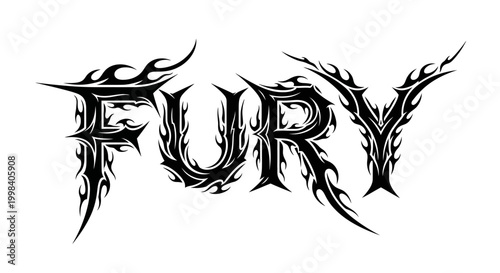 Fury word art in black and white with flame like elements.