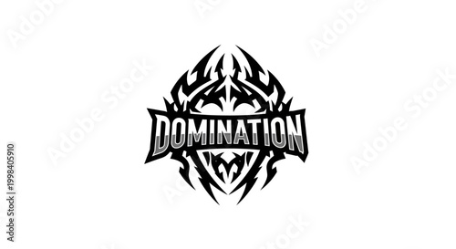 Bold Domination text with tribal design emblem.