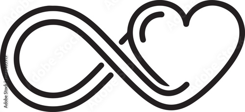 Black infinity symbol intertwined with a heart shape