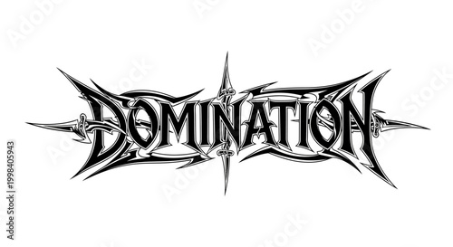 Domination wordmark in black and white with sharp spiky and aggressive typography.