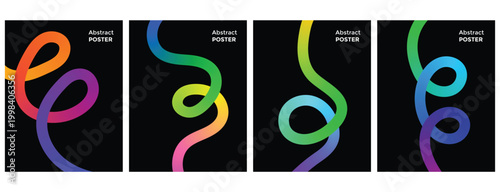 Gradient curve line Vibrant color blend shape on background. Rainbow gradient squiggle Ribbons Abstract wave poster. Thick Line Gradient Blend Fluid Background
