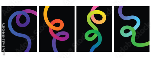Gradient curve line Vibrant color blend shape on background. Rainbow gradient squiggle Ribbons Abstract wave poster. Thick Line Gradient Blend Fluid Background

