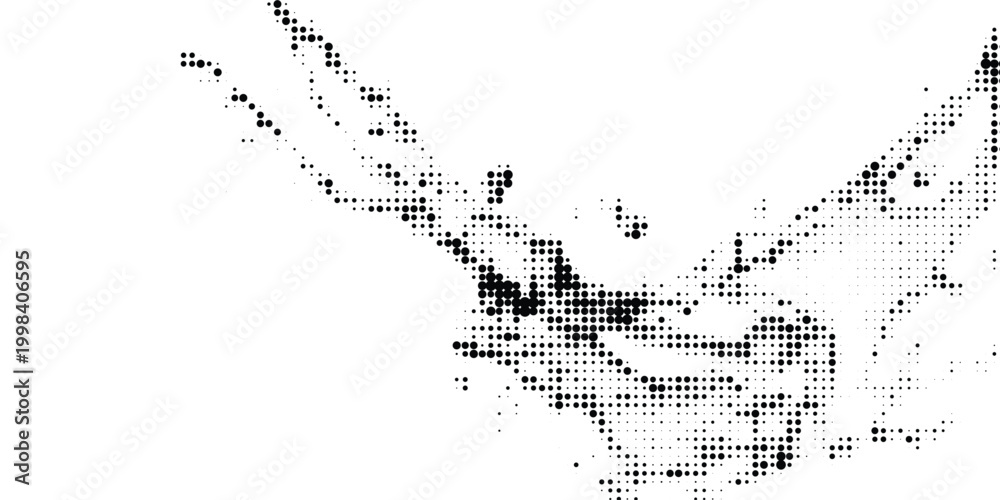 Fototapeta premium Abstract pattern of varying sized black dots on a grid, creating a textured, pixelated effect with a sense of depth and complexity.