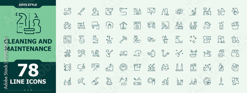 Cleaning And Maintenance icon set. Cleaning icon set. Contains related to maintenance, cleaning, cleaner, clean, disinfect, hygiene. Vector illustration in modern line style.