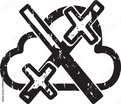 Black stylized cloud with crossed out symbols cancel