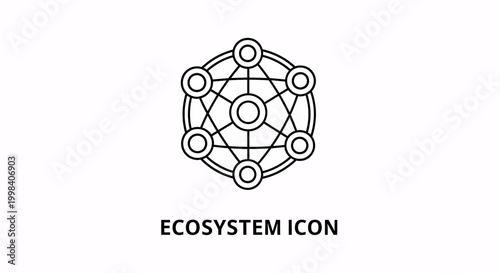 Abstract geometric icon representing an ecosystem, network, or interconnected system with nodes and lines