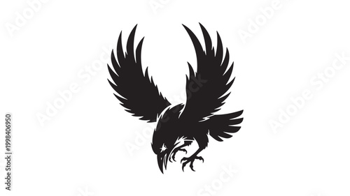 Eagle silhouette head with spread wings black vector emblem for premium brand logo and streetwear design featuring bird, raptor, tattoo with stencil
