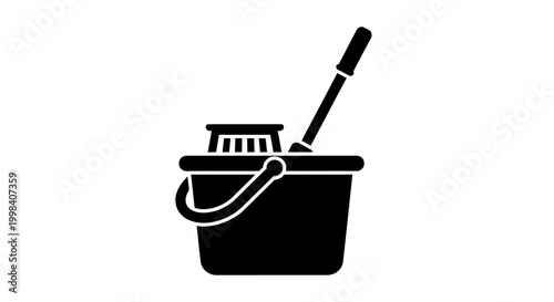 Black and White Mop and Bucket Cleaning Icon