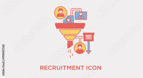 Recruitment process icon with funnel and people icons, representing candidate selection and hiring workflow