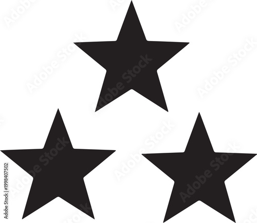 Three minimalist black stars on white background symbol