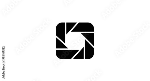 Minimalist Black Camera Shutter Icon on White Background