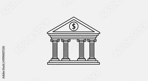 Minimalist Bank Building Dollar Symbol Financial Institution Vector Icon