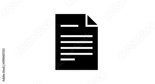 Simple Black Document Icon with Folded Corner on White