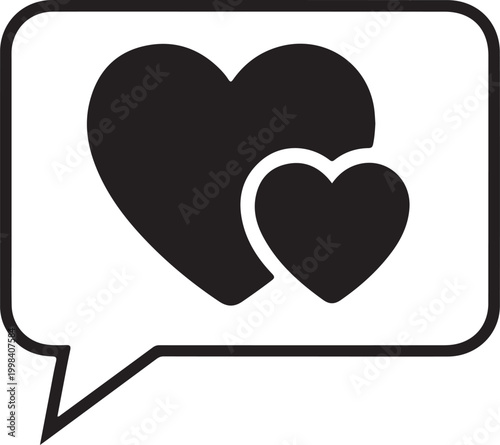 Two black hearts inside a speech bubble love chat