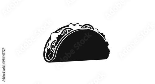 Black Silhouette of a Taco with Detailed Ingredients