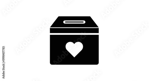 Black Donation Box Icon with Heart Symbol