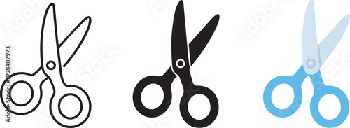 Scissors Icon Set Vector – Cutting Tool Flat, Solid and Outline Styles