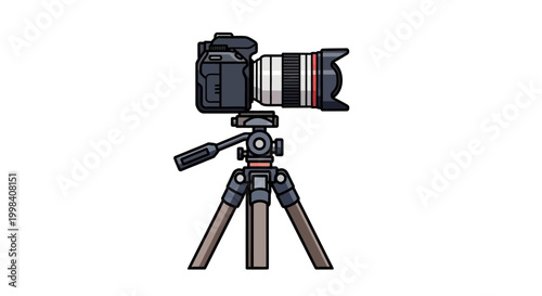 Professional DSLR Camera with Telephoto Lens on Tripod Vector