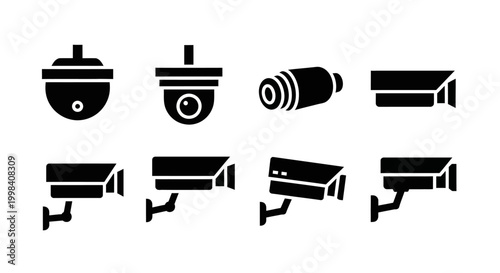 Security camera and surveillance icons set on white background