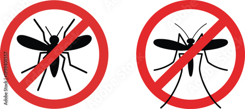 No mosquito sign icon, prohibition symbol with crossed insect silhouette, stop bug warning, hygiene and safety concept – vector illustration