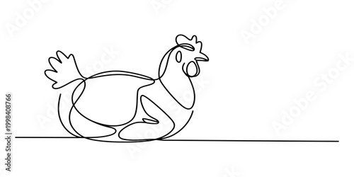 Continuous single line drawing of a hen sitting