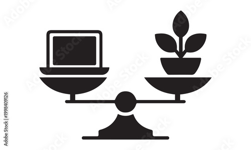 Digital technology and nature balanced on a scale symbolizing environmental sustainability and eco-friendly practices computer technology industry