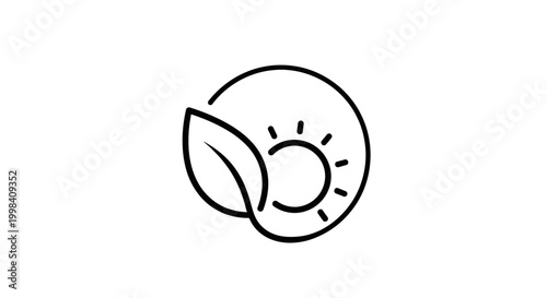 Eco friendly icon with leaf and sun, clean energy, sustainable lifestyle concept