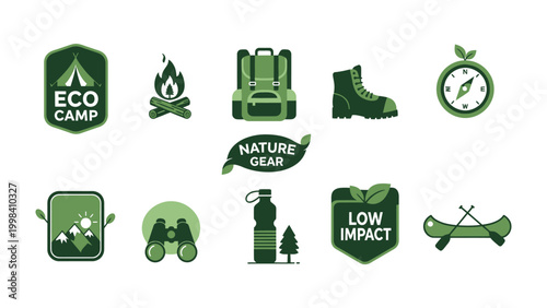 Adventure Gear Icons: A collection of meticulously crafted outdoor adventure icons, each representing an essential element of the exploration, offering a glimpse into the thrill of the wilderness.