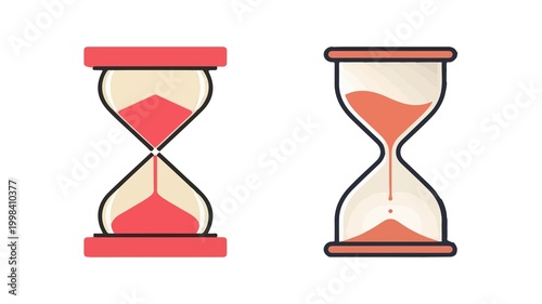 template of an hourglass with a flat design style, incorporating bold lines, minimalist shapes, and a two-dimensional appearance