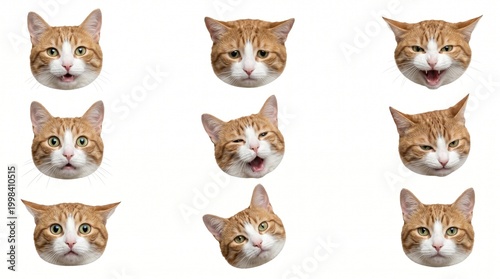 Nine orange tabby cat faces in a grid arrangement
