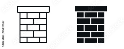 Brick wall icon set, construction and building structure concept in line and flat style. vector illustration.