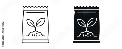 Fertilizer bag icon set, plant growth and agriculture nutrient concept in line and flat style. vector illustration.