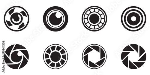 Professional Camera Lens and Aperture Icon Variations