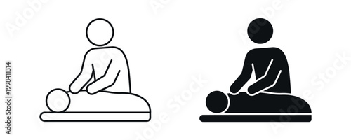 CPR resuscitation icon set, emergency first aid chest compression concept in line and flat style. vector illustration.