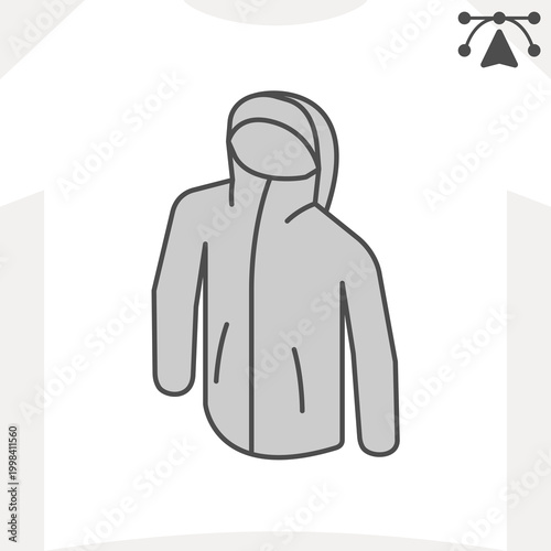 Windbreaker isometric icon, windproof jacket, outerwear concept. Vector graphics. Weather resistant, clothing sign and editable stroke, outline style icon for mobile or web design.