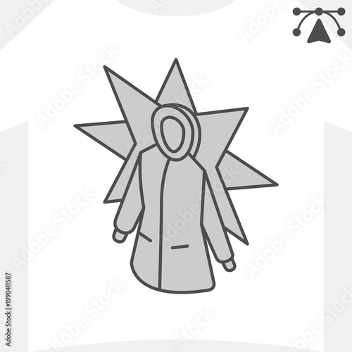 Snowflake wrapped jacket isometric icon, warm in winter, clothing concept. Vector graphics. Cozy winter outerwear sign and editable stroke, outline style icon for mobile or web design.