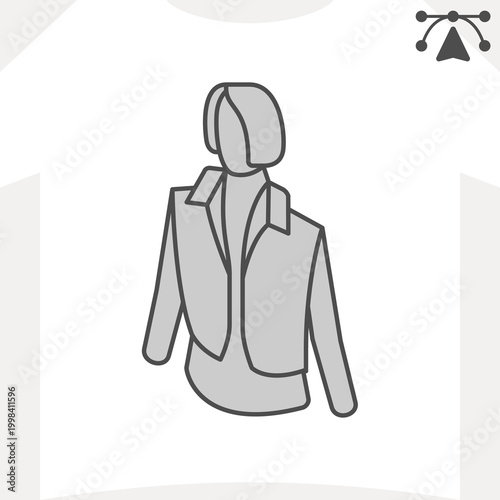 Casual jacket on mannequin isometric icon, casual clothing concept. Vector graphics. Effortless elegance, outerwear sign and editable stroke, outline style icon for mobile or web design.