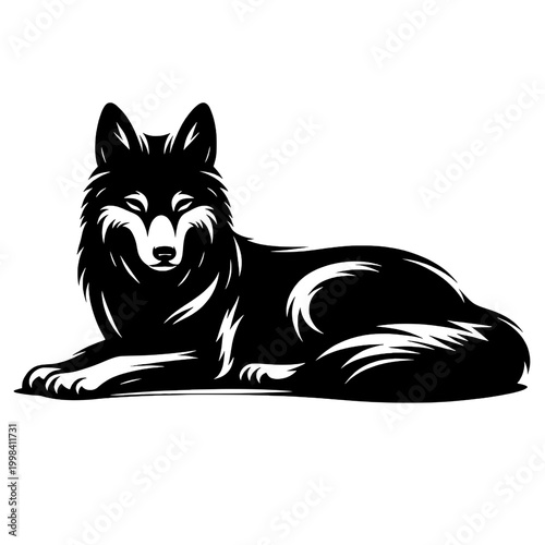 Silhouette of a resting wolf