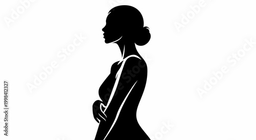 Elegant Silhouette of a Woman in Profile, Black and White, Minimalist Style