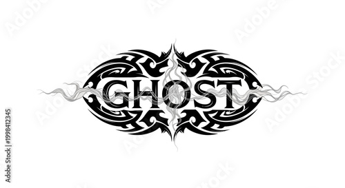 Tribal style Ghost text design with decorative elements.