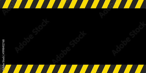 Warning background with yellow and black diagonal stripes. Safety hazard pattern for industrial areas, construction zones and restriction signs. Vector illustration.