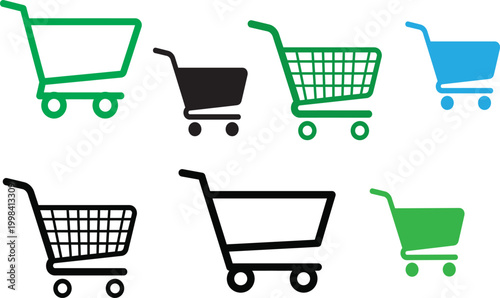 Shopping cart icon set, Shopping cart silhouettes a collection of grocery and retail icons