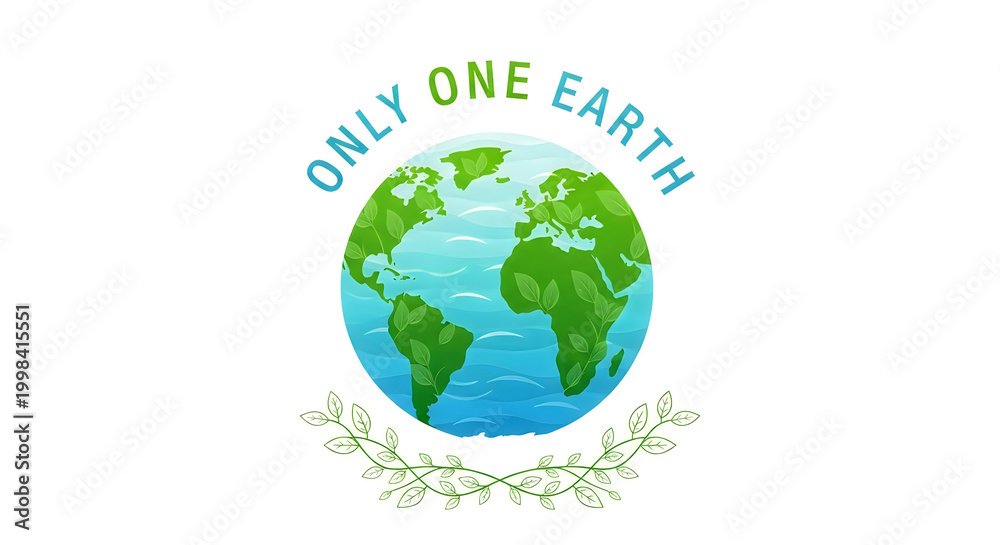 Fototapeta premium Watercolor painting of earth with 'only one earth' message promoting environmental awareness and global unity