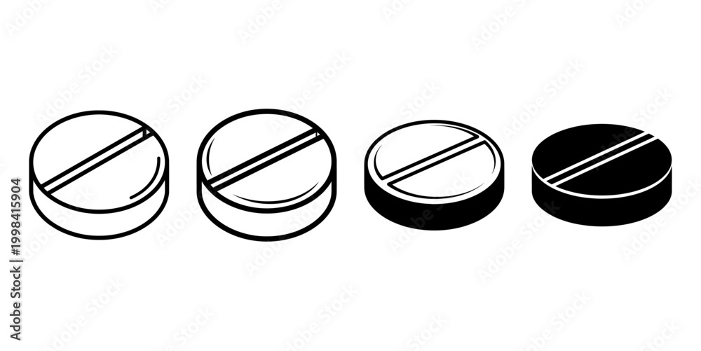 Fototapeta premium Simple Pill Tablet Icon Set in Outline and Solid Style Vector Illustration