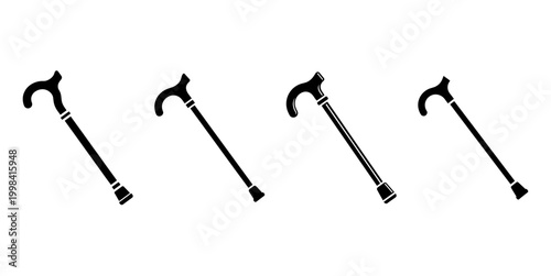 Walking Cane Icon Set in Outline and Solid Style Mobility Aid Vector Illustration