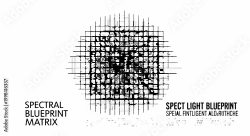 Abstract digital matrix with spectral blueprint and intelligent algorithm text overlay